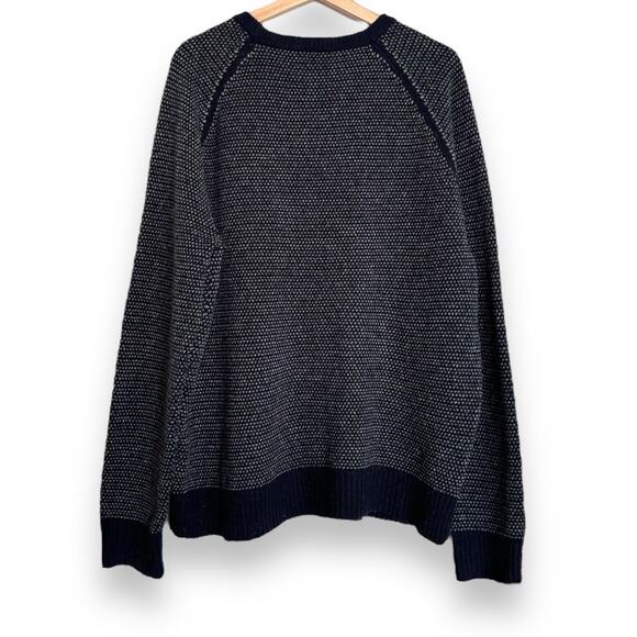 J. Crew 100% Lambswool Navy Blue and White Raglan Sleeve Sweater Men's Size XL - Picture 2 of 8